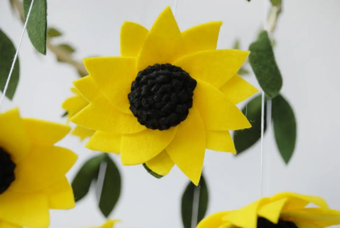 
etsy baby shower decorations girl natural yellow mustard sunflower floral felt flower baby nursery mobile 