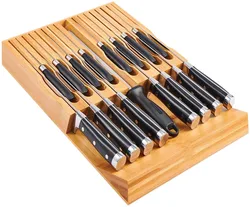 Bamboo Knife Block, Drawer Organiser and Holder for 12 Knives and 1 Sharpening Steel