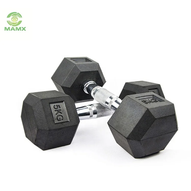 Promotional Gym Equipment Bodybuilding 25kg steel Rubber Coated Hex Dumbbell