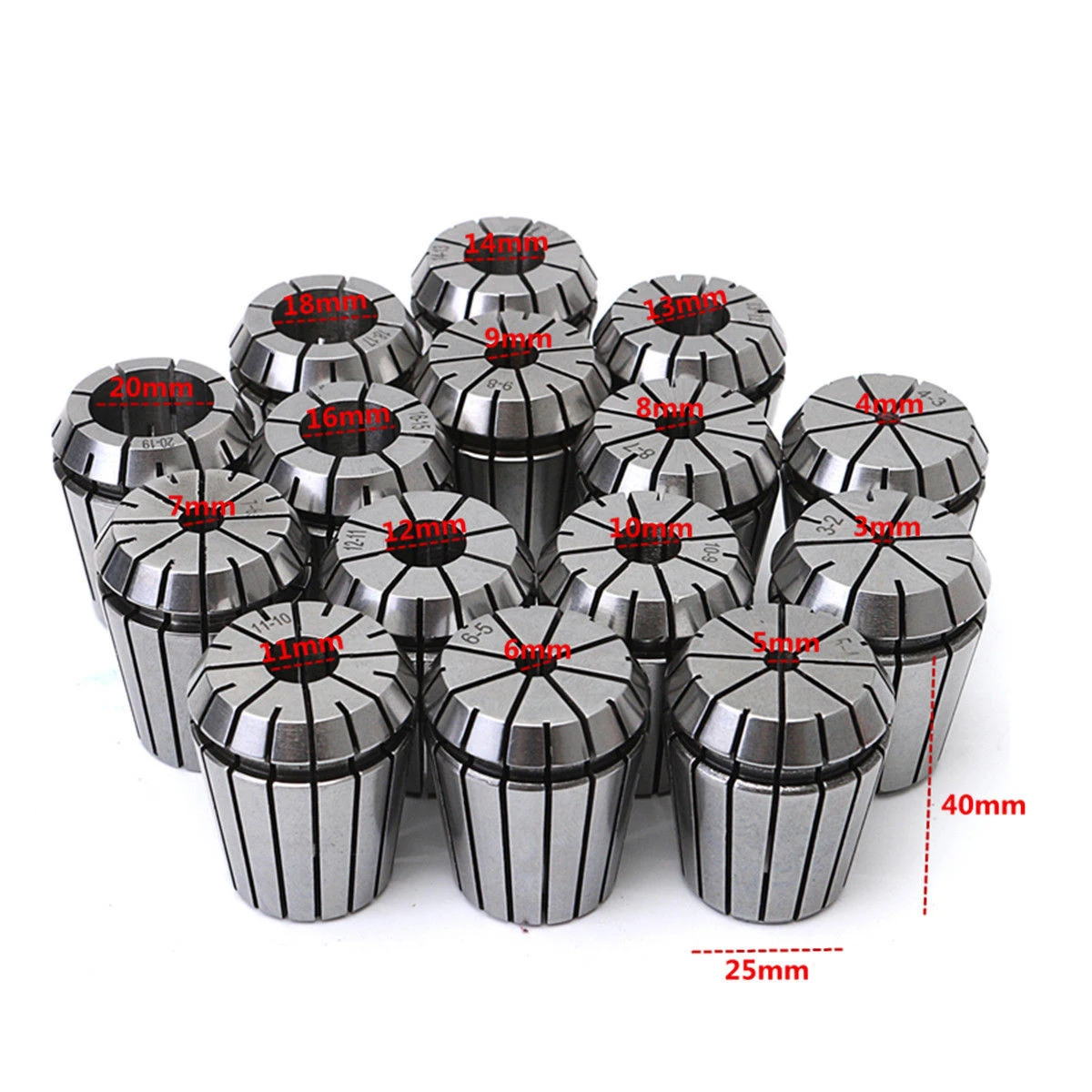 16pcs/set ER32 Collet Chuck Holder MT3 M12 Morse Taper + ER32 Spring Collets ID 3-20mm For Lathe Milling Tools