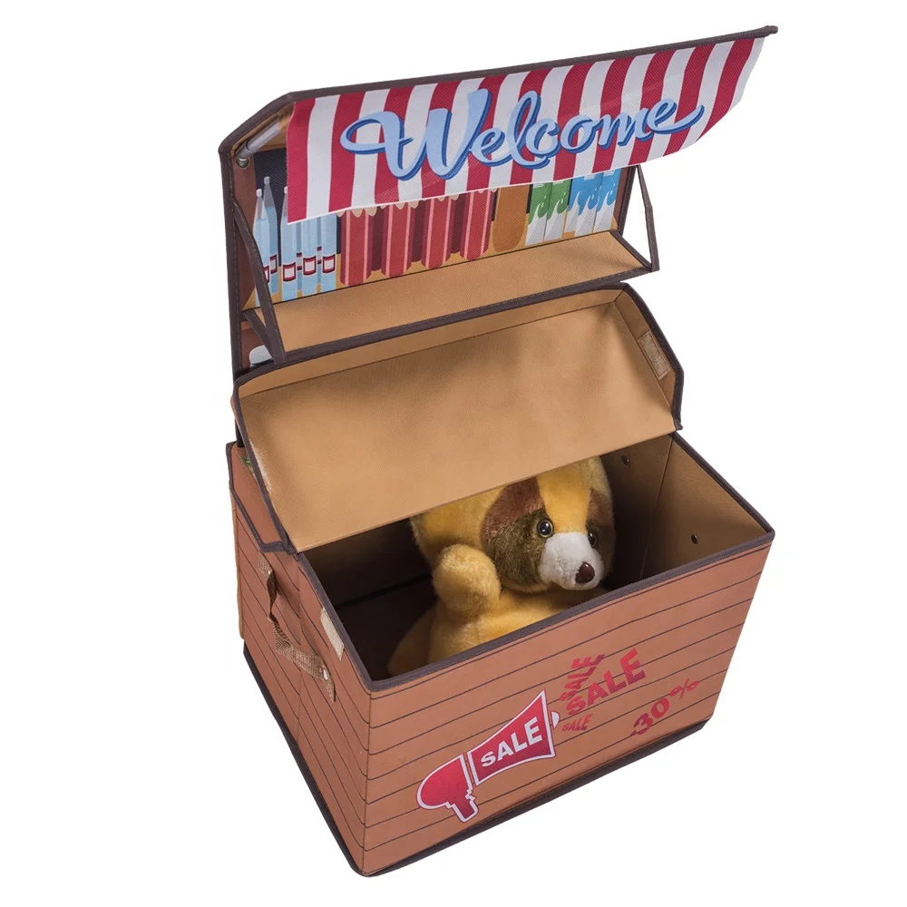 Custom Printed Home Kids Mini Shop Toy Storage Box Organizer Foldable Nonwoven Fabric Storage Box