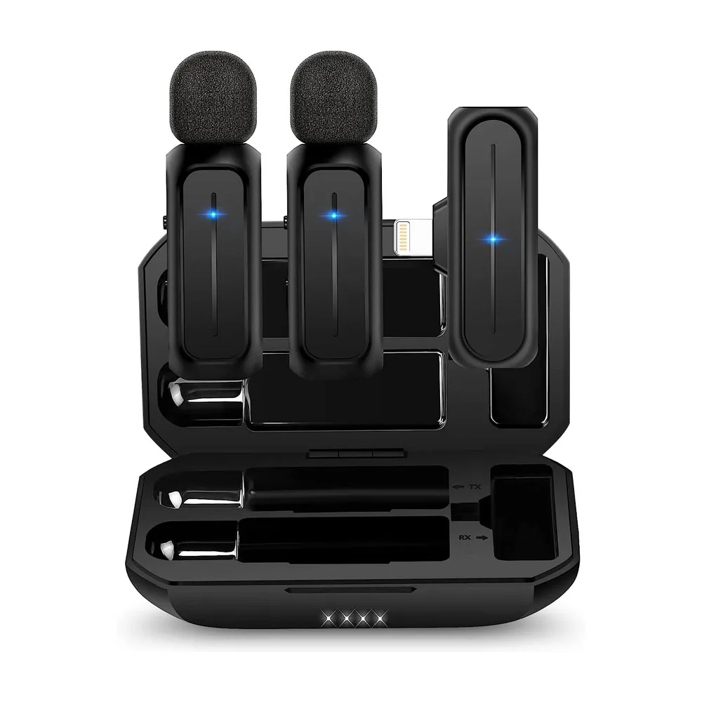 Professional Video Recording Studio Microphone Condenser Wireless Lavalier Microphone for iPhone iPad