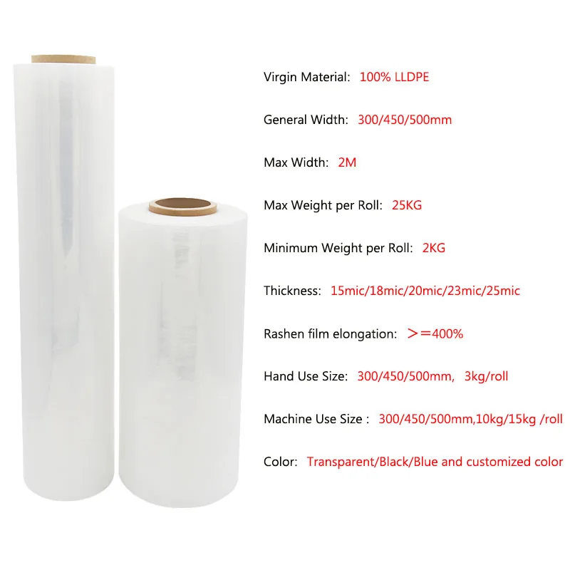 Wholesale China High Quality Manufacturer Export OEM PE LLDPE Shrink Wrap Transparent Pallet Stretch Film Hand Wrapping Film