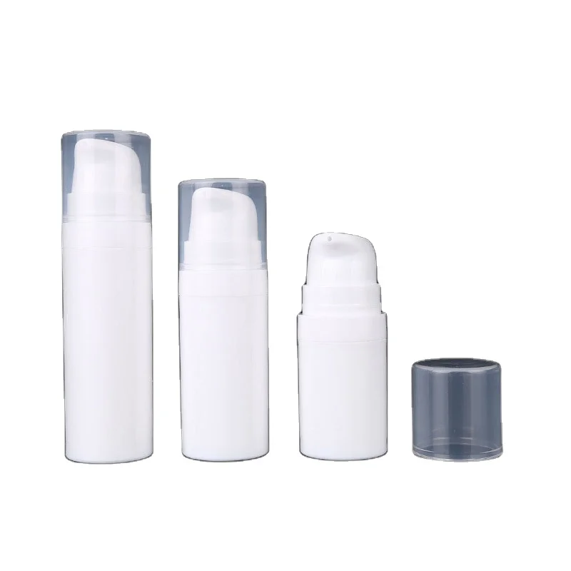 
ivory 5 ml 10 ml 0.5 oz 15 ml hot sale plain white mini size for skin care cosmetic plastic spray airless PP pump bottles 