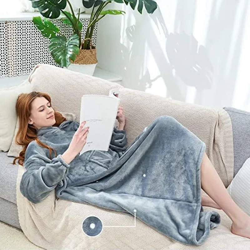 Hoodie One-piece Home Wear Winter Warm Pocket Hooded Blankets Sweatshirt Big Elegant Design Cozy Hood