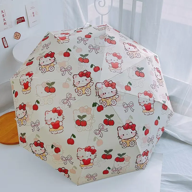 2024 Custom Hello KT Fully automatic cartoon lovely sunny female folding uv protection student sun umbrellas