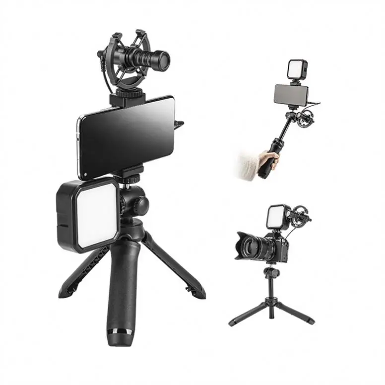 ANJIESI Video Shotgun Microphone Vlogging Kit with Mini Foldable Tripod Stand Fill Light Led for Smartphones Recording,Vlogging
