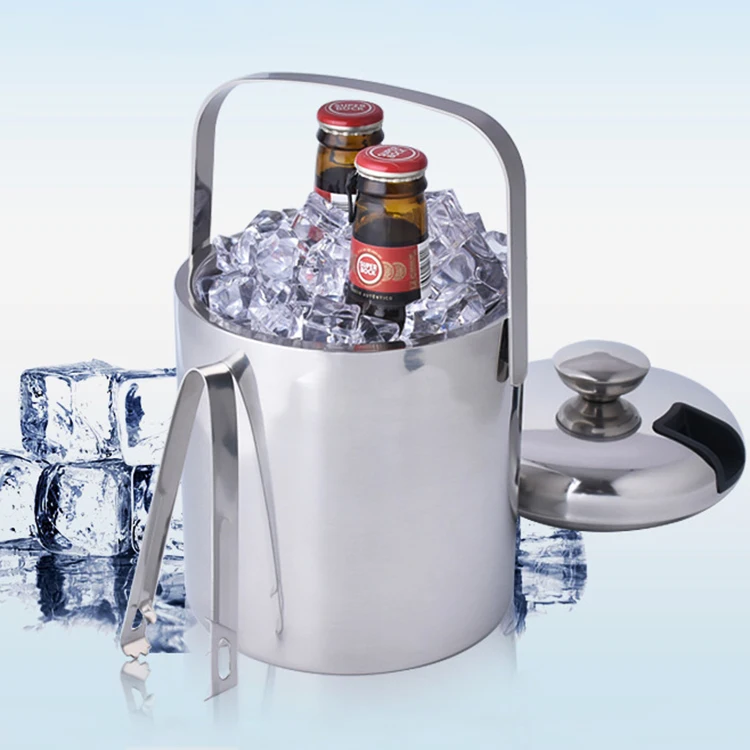 1.3L Insulated Stainless Steel Champagne Cooler Ice Bucket Set with Lid Scoop Tongs Strainer
