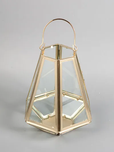 Gold metal geometric brass candle holder lantern for home christmas wedding decor
