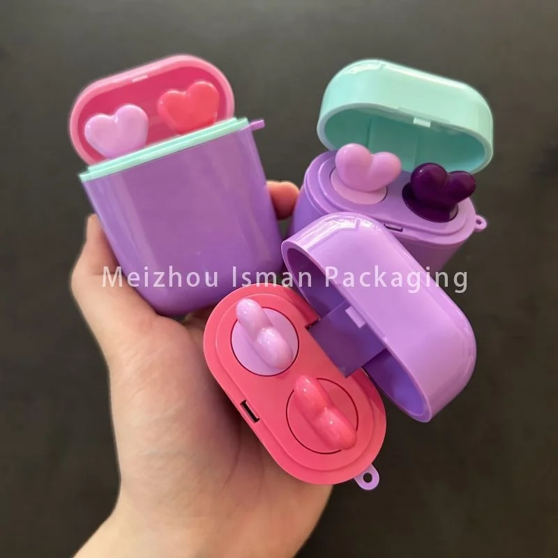 Custom 10ml Double Sides Ended Airpord Earphone Lip Gloss Tubes Heart Lip Applicator 2 in 1 Lipgloss Tube Packaging Container