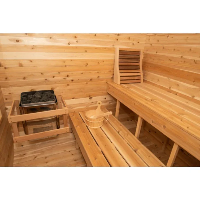 2024 New Outdoor 4-6 People Sauna Room Traditional Red Cedar Wooden Barrel With Harvia Sauna Heater Steam Sauna Cabin