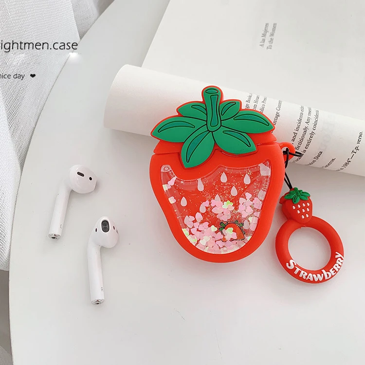 Популярный силиконовый 3D чехол с фруктами и жидкостью, чехол для наушников с ананасом, чехол для наушников Air pod