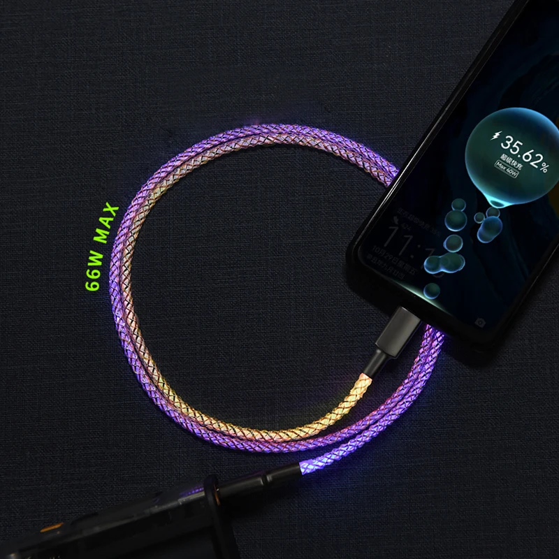 R5505 66W MAX High-end Custom RGB Flash Mobile Phone Cable 3 in 1 Super Fast Charger USB Data Charger Cable