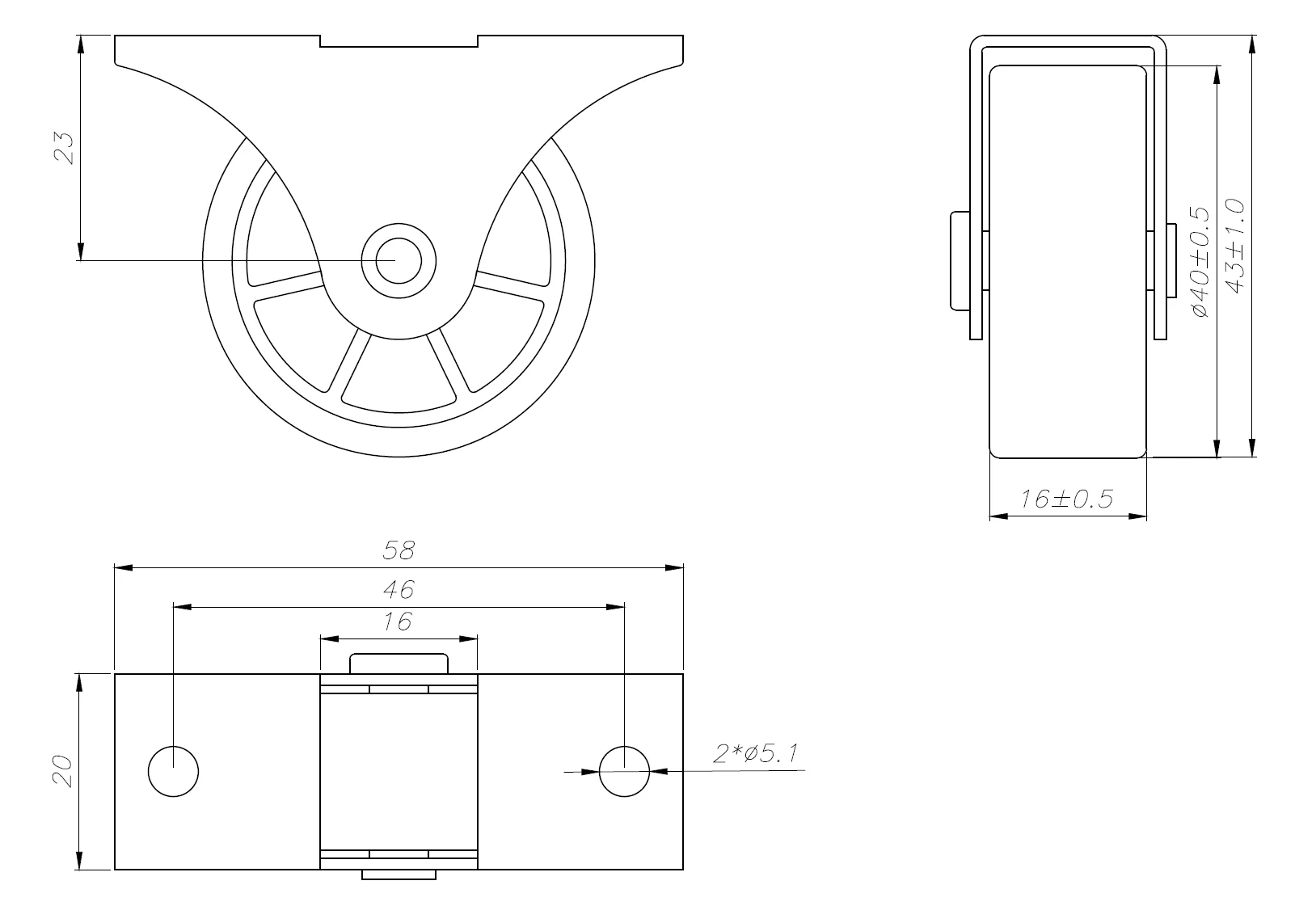 Factory 40 mm Light Duty Furniture Grey Wheel Fixed Castor Small 1.6 Inch Rigid Caster
