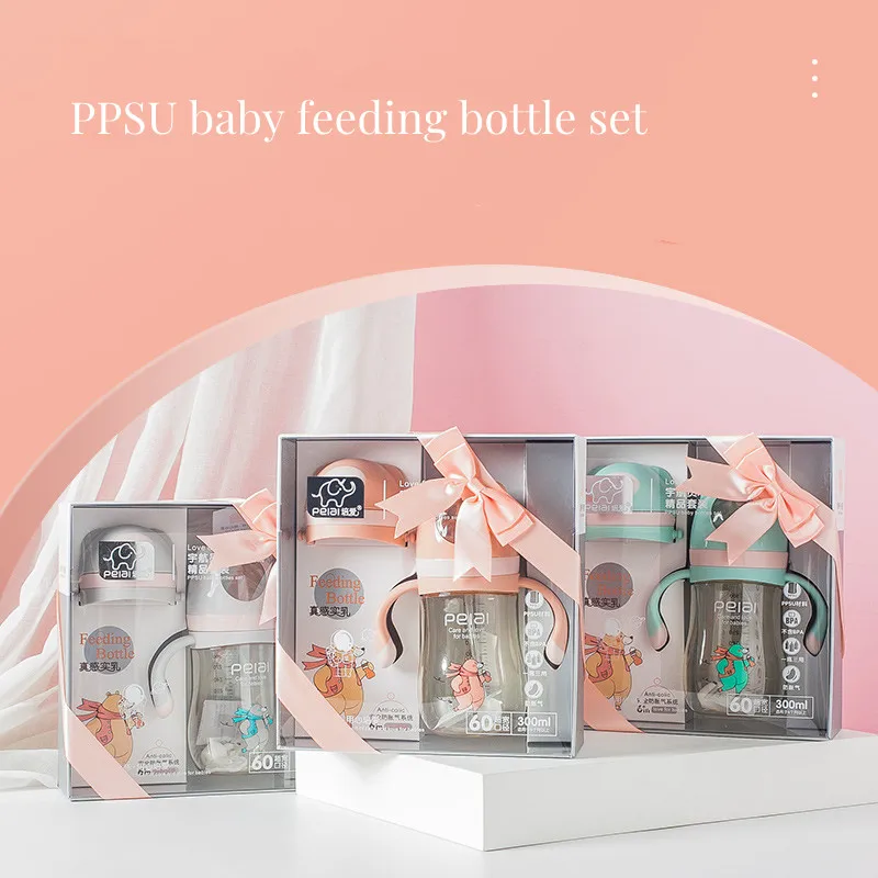 Customized Logo Wholesale Safety BPA Free Food Grade Drop Resistance High Temperature Disinfection PPSU Baby Feeding Bottle Set