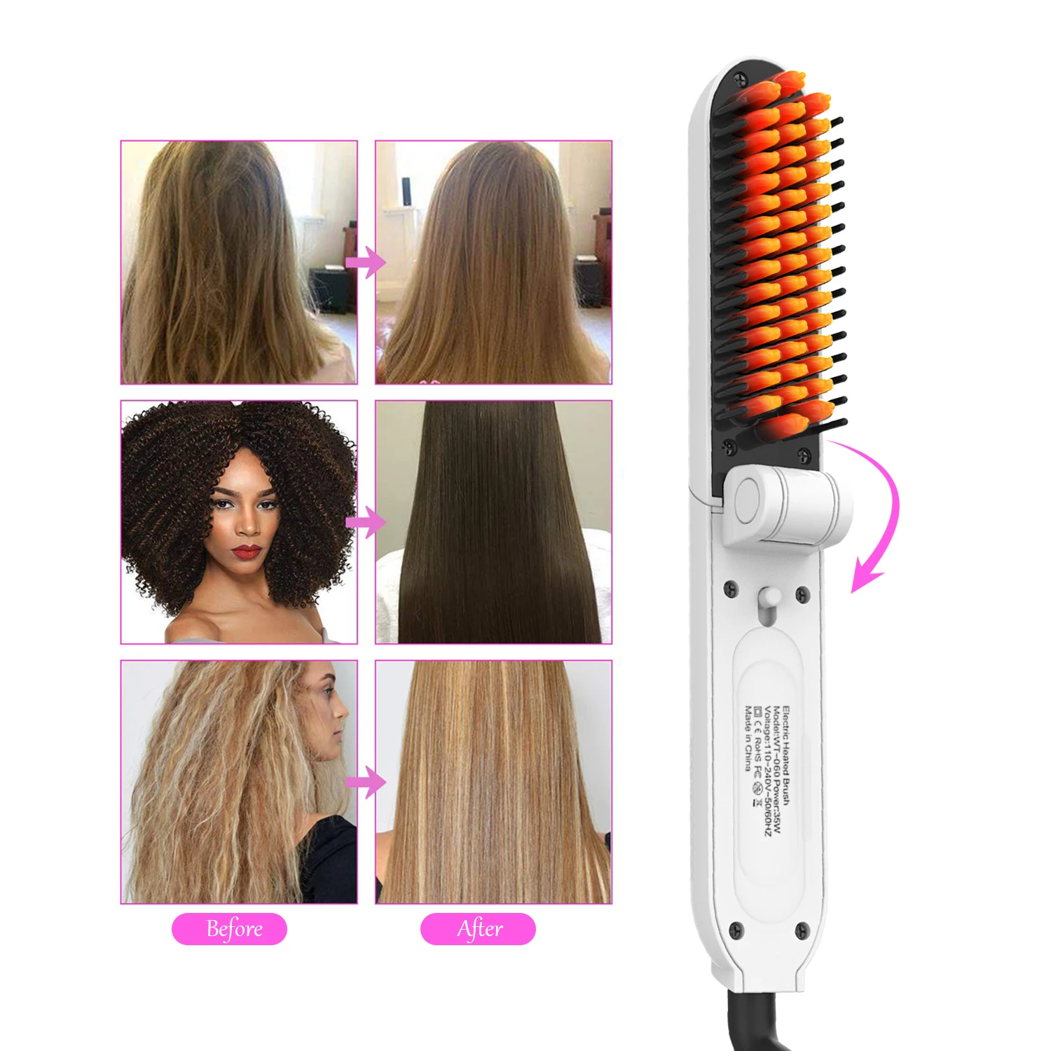 2020 New Product Factory Price 30s Fast Heating 360 Rotation Suitable All Hairstyles Folding Straight Hair Comb