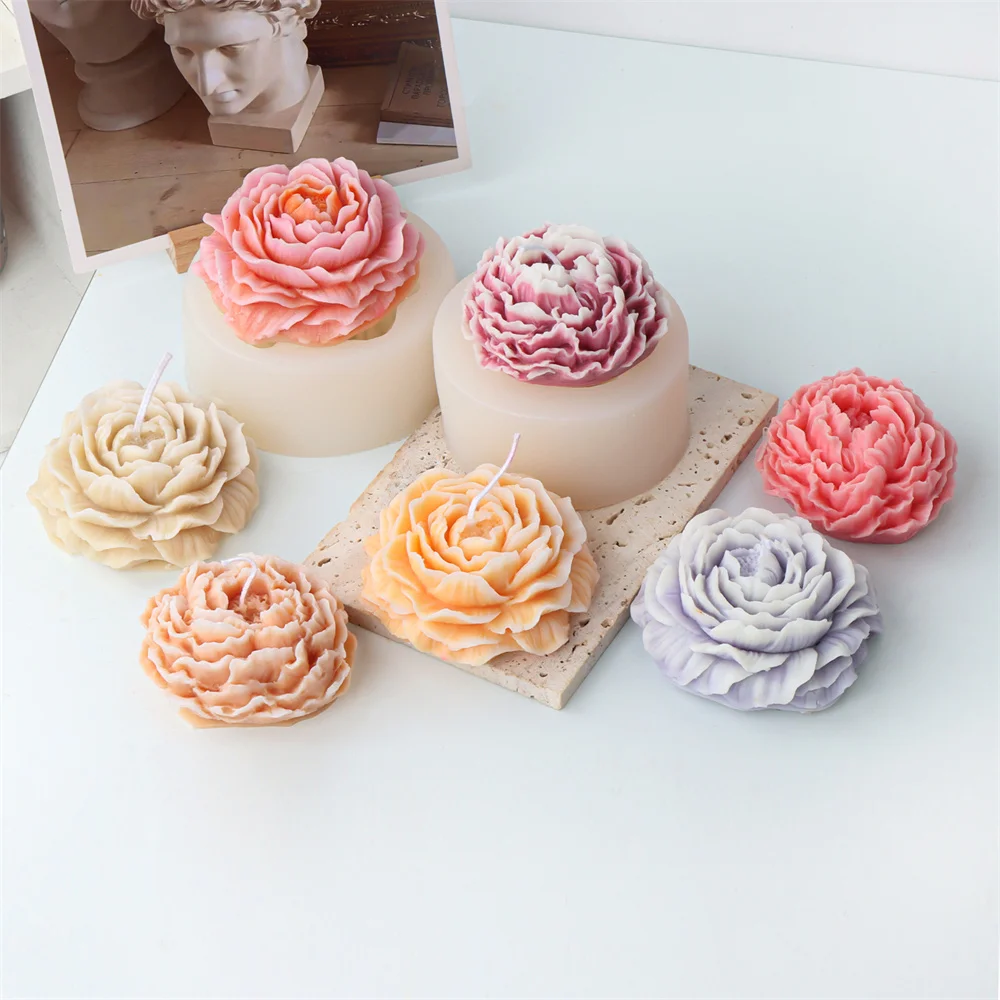Aesthetic Wedding Decor Rose Candles Mold Silicone 3D Peony Flower Resin Molds Valentine Heart Rainbow Rose Soap Making Supplies