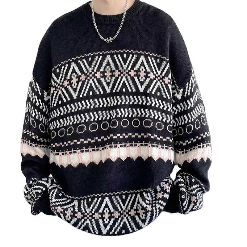 Повседневный брендовый дизайнерский Мужской Жаккардовый свитер больших размеров, Мужской Жаккардовый свитер с круглым вырезом на заказ