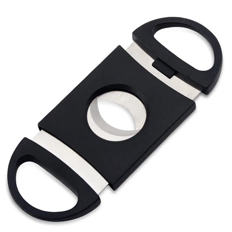 Hot sale Supplier Custom Logo Cigar Accessories Plastic Double Blade Cigar Cutter Black Table Top Plastic Cigar Scissors