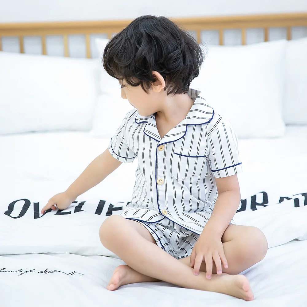 
wholesale striped pyjamas 2 piece set children cotton pyjamas 