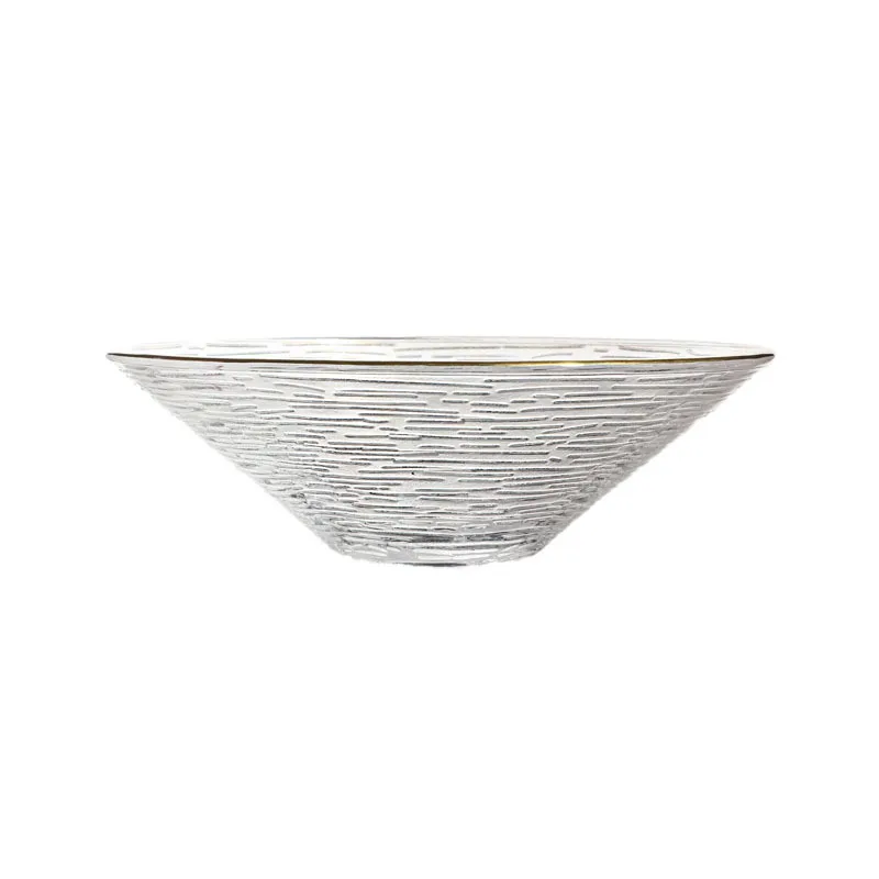 Phnom Penh Bamboo Hat Bowl Nordic Crystal Glass Salad Bowl Household Striped Fruit Dessert Bowl Plate Glass Tableware Wholesale