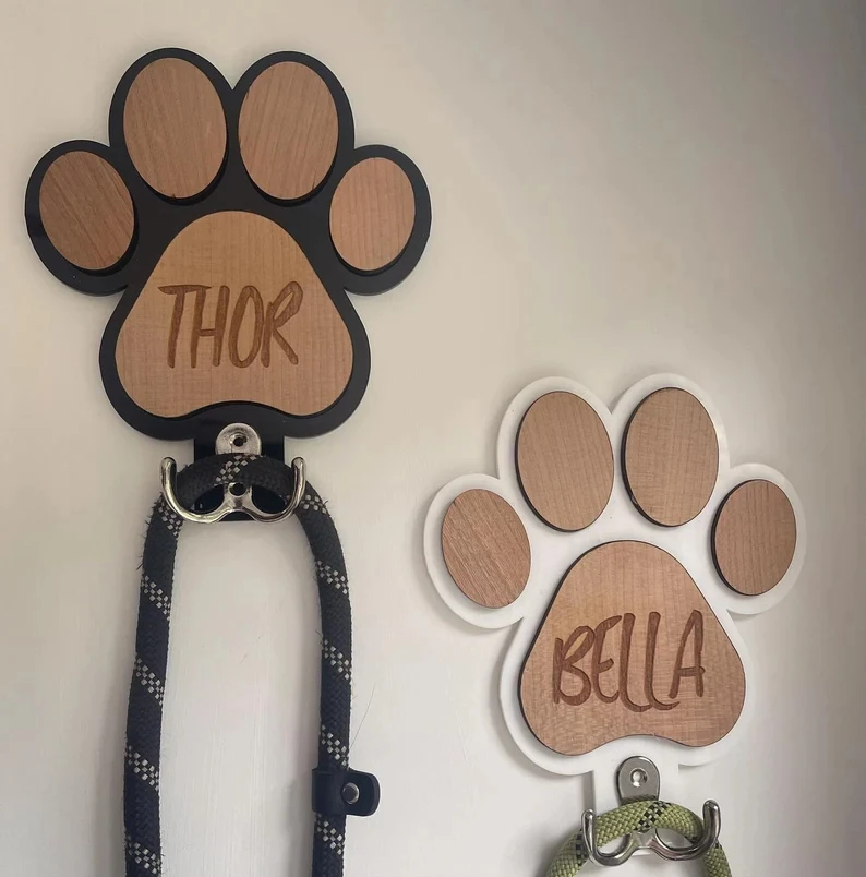 Dog Leash Hanger Bone Shape Wooden Lead Holder Puppy Gift Dog Wall Hook Wardrobe Collar Harness Clothes Coat Hanger