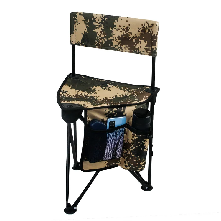 Outdoor Lightweight Portable Camo Hunting Stool Tripod Folding Ice Fishing Chair for with Back Water Bottle Pocket and Carry Bag