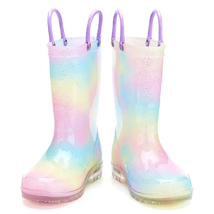 Girls Plastic Wellies Toddler LED Shiny Children Rain Boots
