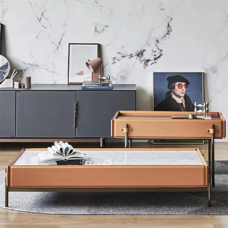 Italian light luxury post-modern living room home TV cabinet combination marble coffee table retractable simple floor cabinet si