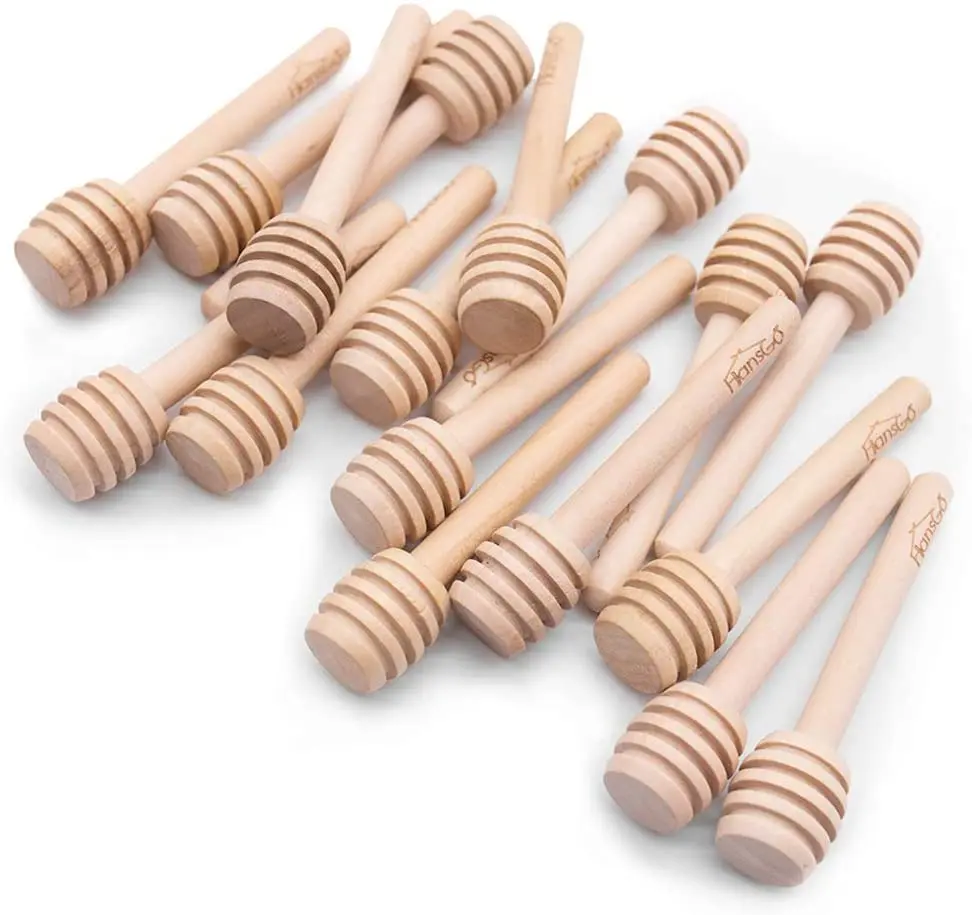 
Eco-Friendly Stir Customized LOGO Mini Natural Wooden Honey Dispenser Spoon Fancy Wood Honey Dipper Stick 