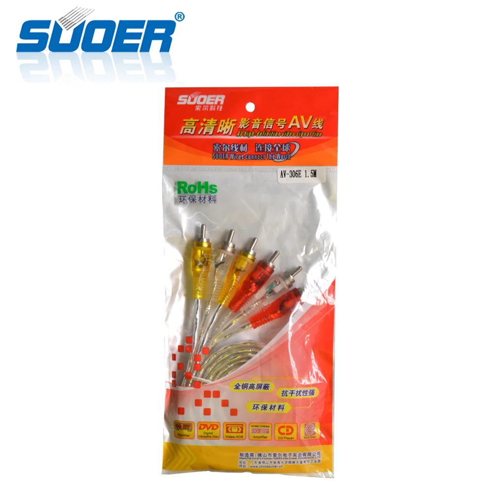 Sunchonglic Wholesale Male to Male AV Cable 3 RCA to 3 RCA Cable 1.5m Audio Cable