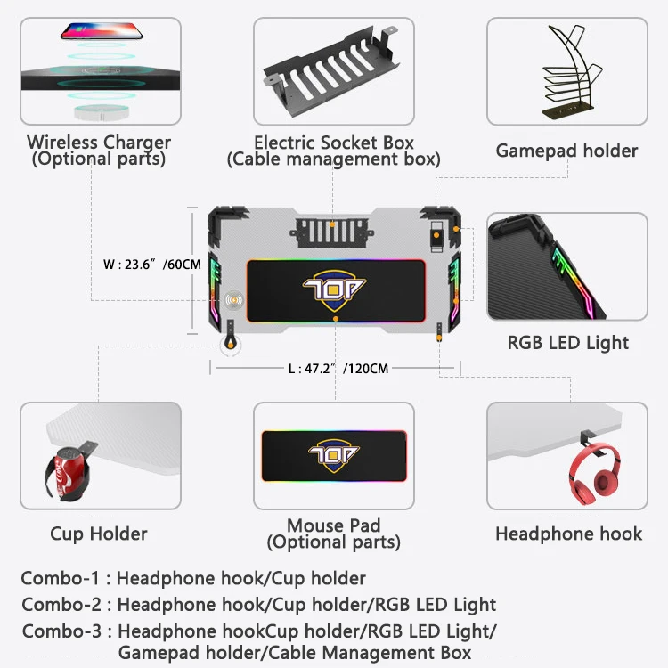 Home Height Adjustable Gaming Office Desk Black E-sports Pc Stand Up Desk With LED Light Computer Electric Standing Gamer Desk