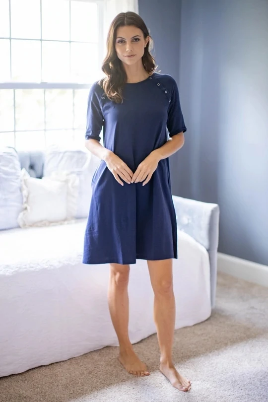 OEM Solid Color Health Care Full Buttons at Back Hospital Gown Uniform 100% Cotton Patient Gown