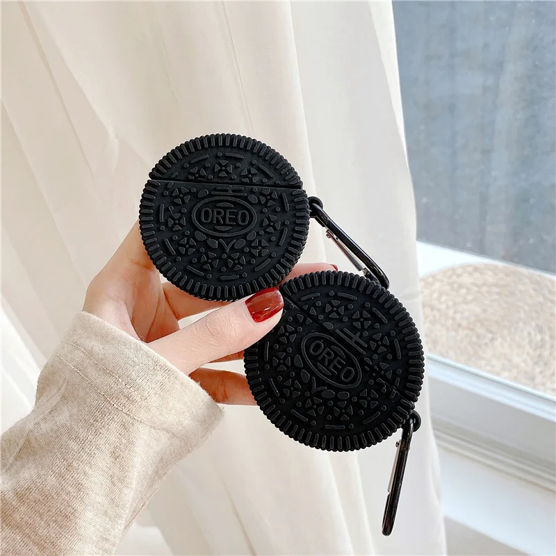Оптовая продажа, чехол для Airpods 1 2 Pro, чехол с 3D рисунком печенья Oreo для беспроводных наушников-вкладышей, аксессуар с крючком для защиты от потери