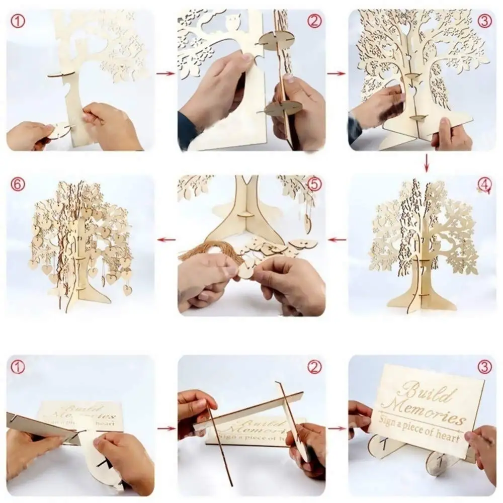 
Rustic Guest Registry Wood Tree Frame Drop Box Guest Books with Stand 