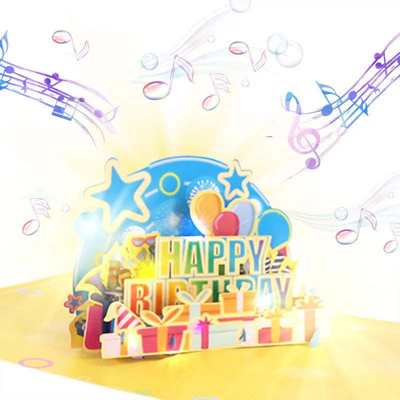 Blowing three-dimensional light music birthday greeting card