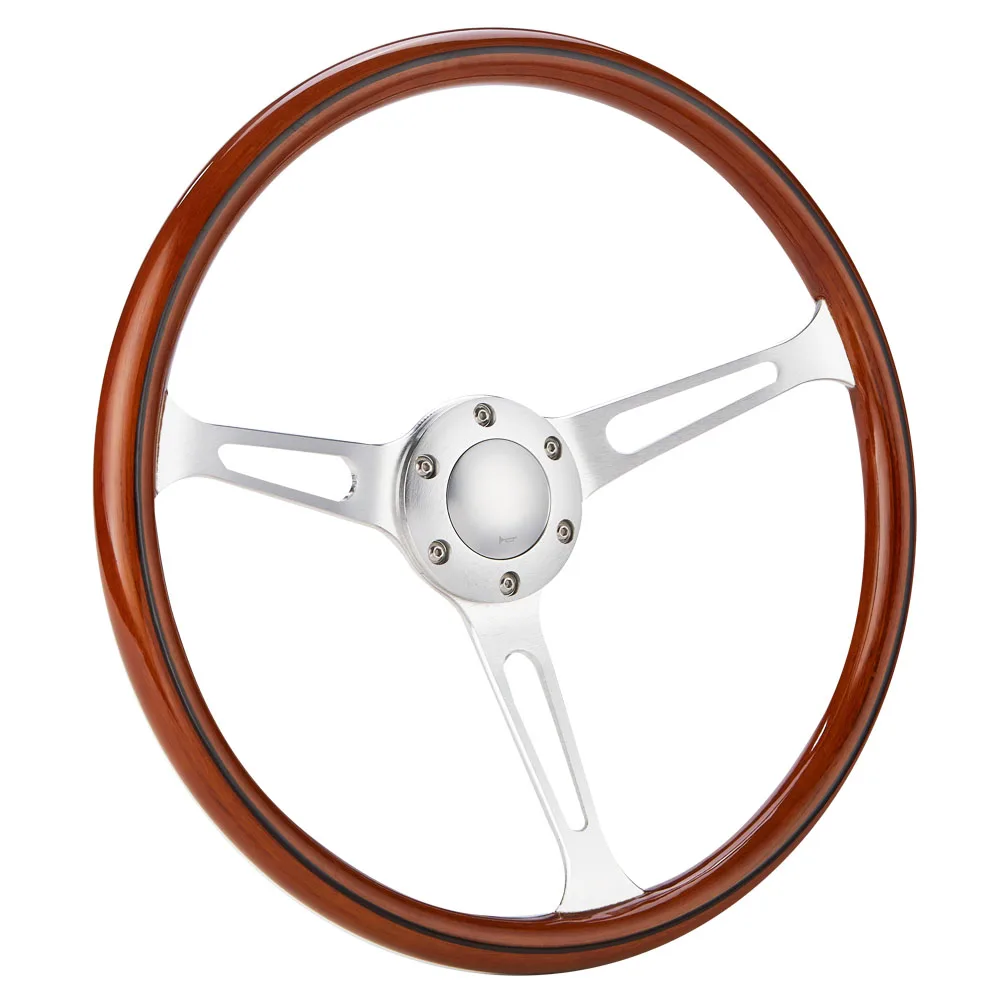 Real Wood 380mm Drift Racing Car Steering Wheel, Deep Dish Classic Car Wooden Grain Steering Wheels