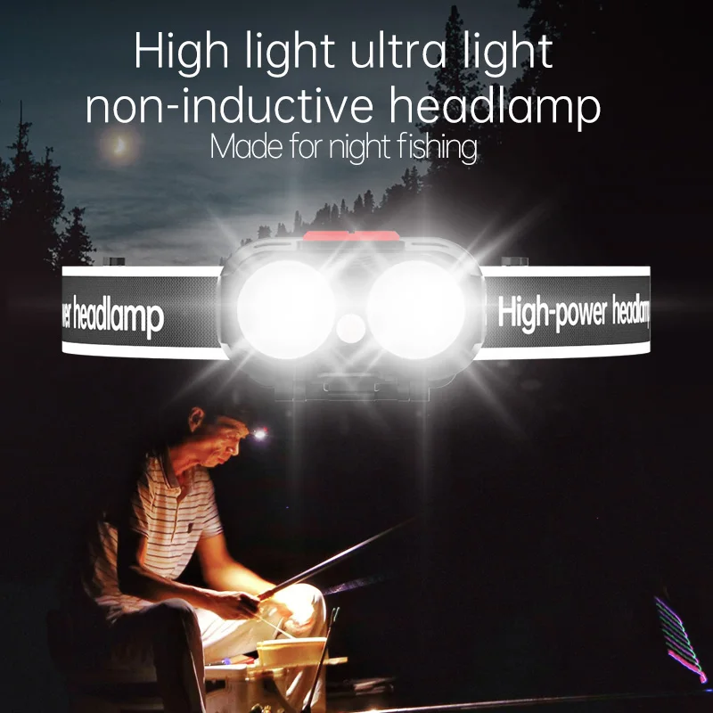 Portable LED Headlamp with USB Rechargeable COB Light Source Plastic Body for Fishing Running Hiking Emergency ROHS Certified
