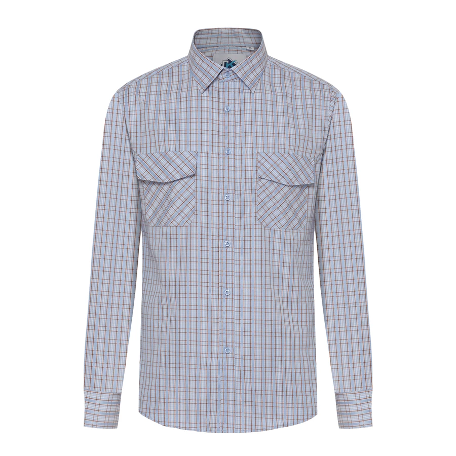 Мужская хлопковая клетчатая рубашка с отложным воротником и двумя карманами