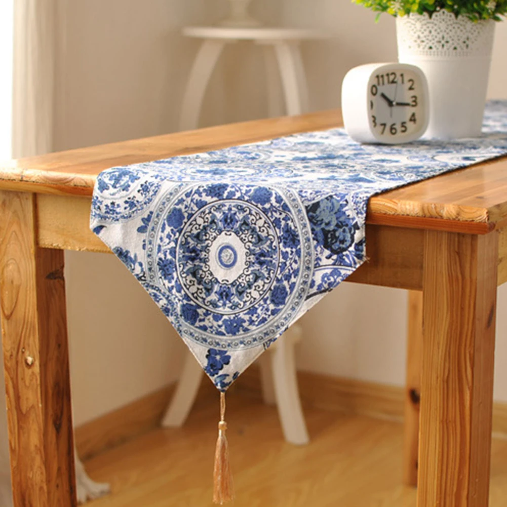Floral Linen Burlap Table Runner Kitchen Table Runners 30x180cm for Holiday New Year Party Table Decorations Flowers