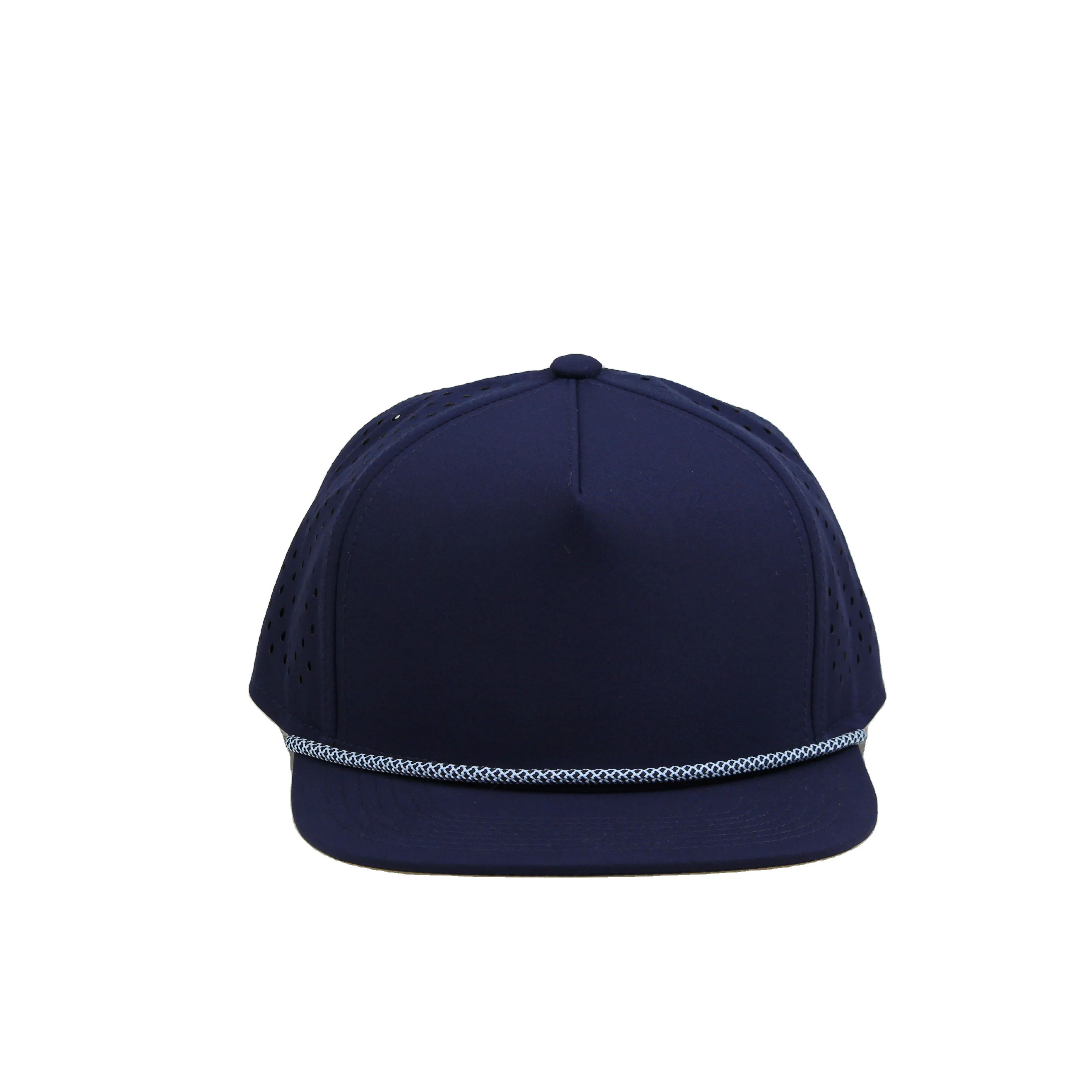 Custom 5 Panel Rubber Pvc Logo Rope Waterproof Laser Cut Drilled Hole Perforated Hat