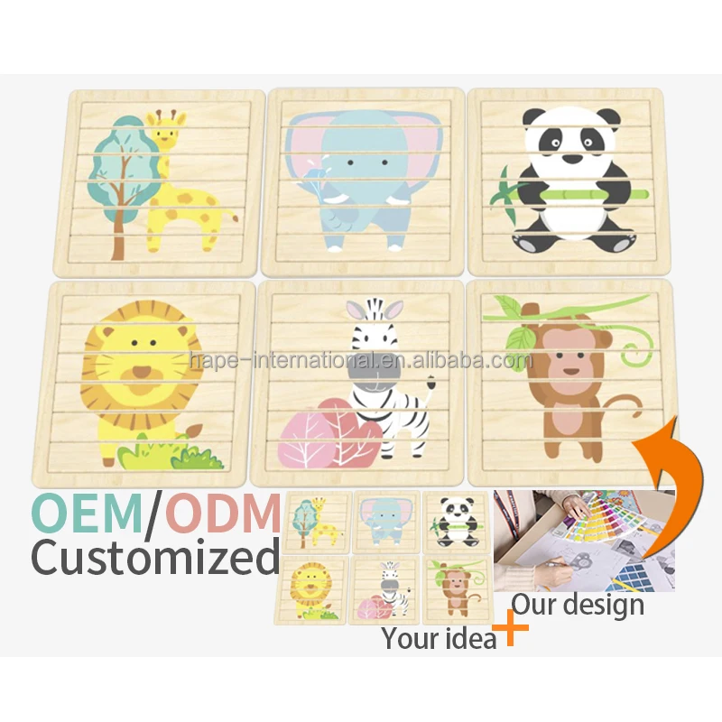 Custom Print Baby Puzzle Wooden Jigsaw For Educational Toy Kid Cartoon Animal Early Popular Eco-Friendly Game Kids Cognitive