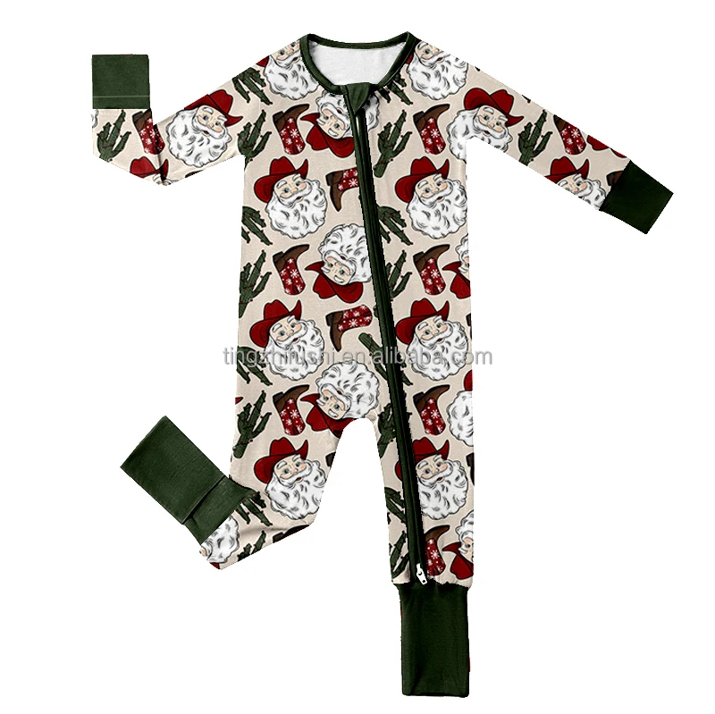 Custom Print Newborn Bamboo Double Zipper Pajamas Infant Western Cowboy Cartoon Clothes Baby Bamboo Sleeper Zippy Romper
