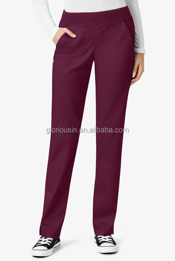 GloriouIn Female Classic Scrubs Pants 3 pockets Nurse Scrubs Set Hospital Doctor Clinic Wholesale Medical Uniform Rib Elastic