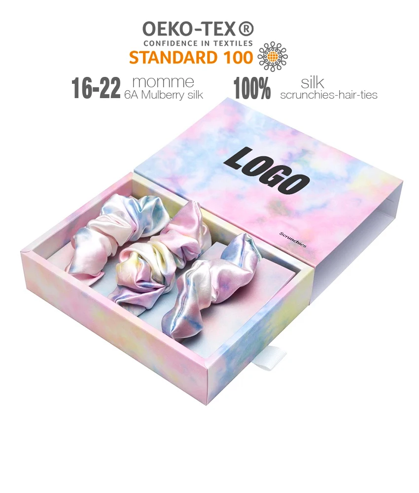 Modern Style 100% Mulberryed Silk Scrunchies For Ladies Scrunchies Gold foil bronzing silk hair ties