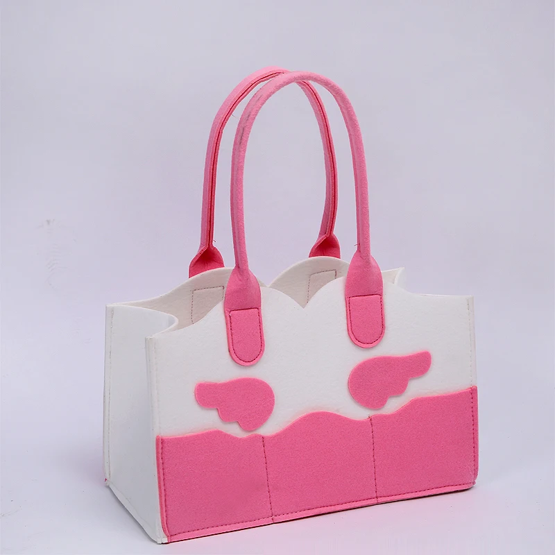 Custom logo felt storage handbags organizer children tote bag with cartoon