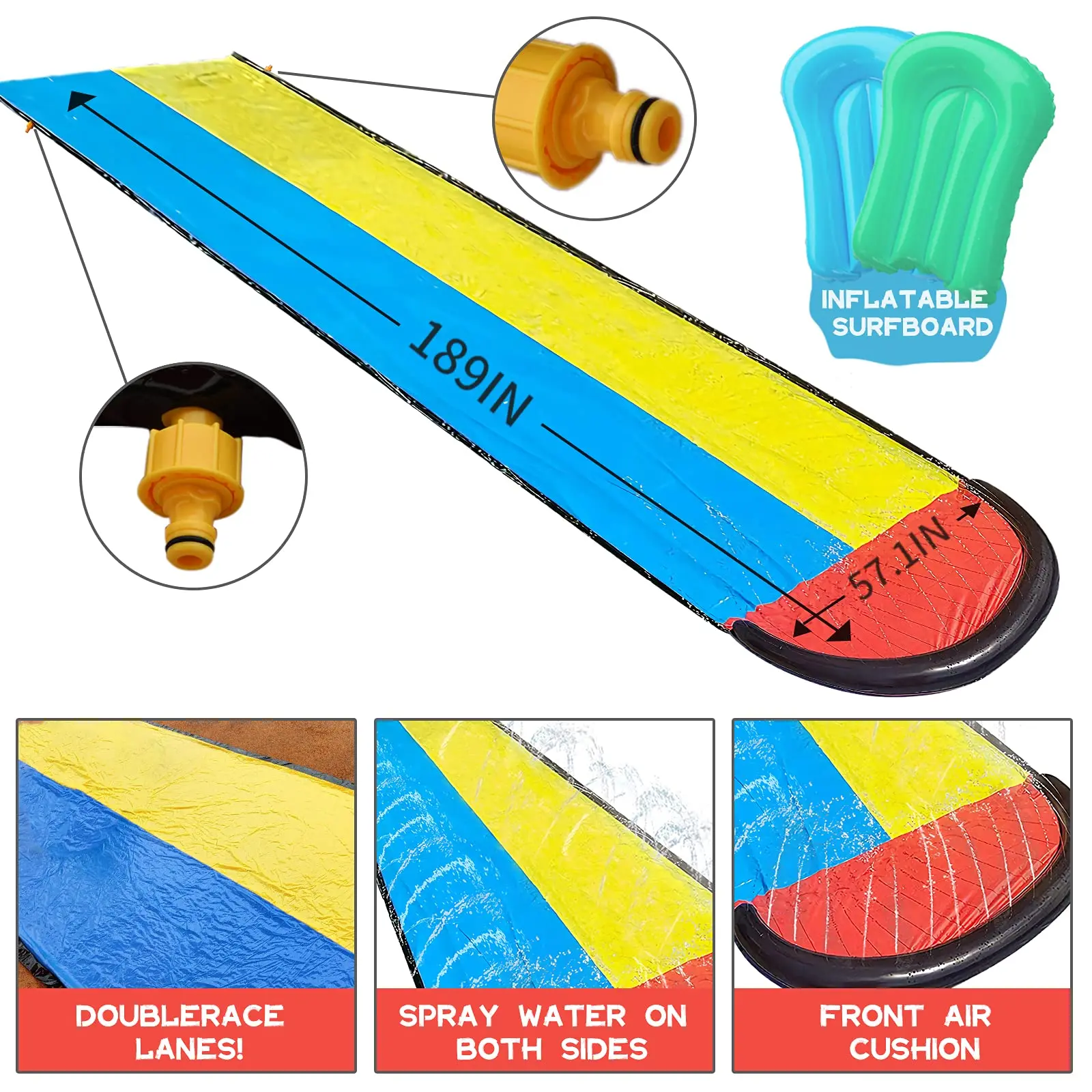 
Double Water Slide Inflatable Lawn Water Slip and Slide ummer Outdoor Water Toys Waterslide with Built in bilateral Sprinkler 