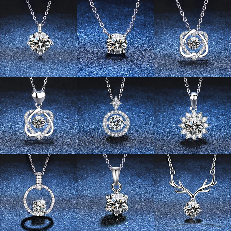Zircon Silver 18k Gold Plated Double Heart Necklaces Heart Pendant Moissanite Necklace