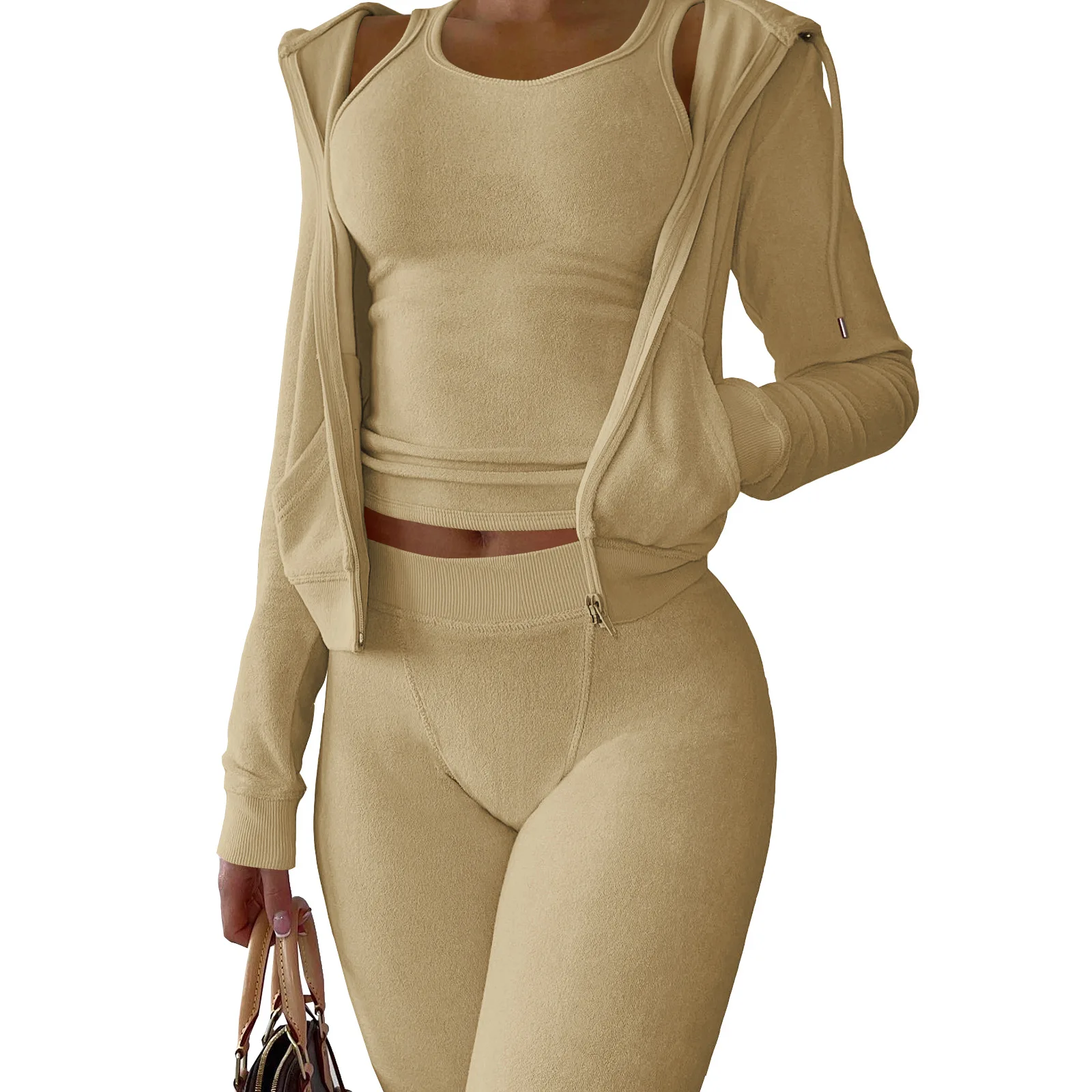 2022 Winter Sets Women Tank Top Hoodies Jackets and Sweatpants Matching Set Sportswear Jogging Suits Women 3 Piece Workout Set