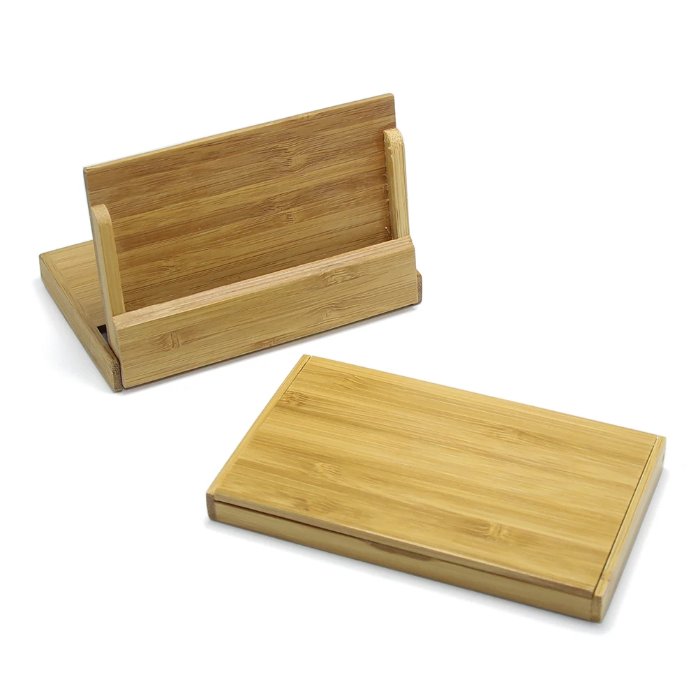Natural Bamboo Wood Business Name Card Box Wallet Stand Desktop Organizer Creative Wooden Card Case Decoration Wood Card Holder